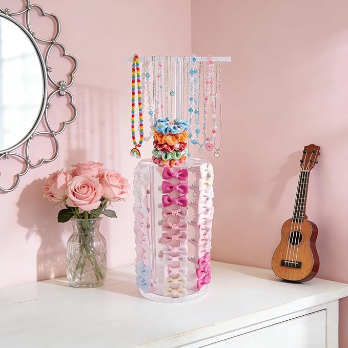 Bow Holder Bow Organizer for Girls,Baby Hair Clips Storage Stand, Rotatable Hair Accessory Organizer Rack for Baby Newborn Infant Toddler Kids (snzp-17-1)