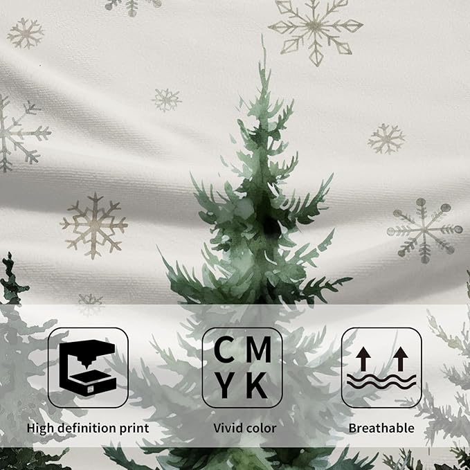 Green Xmas Tree Snowflake Hand Towel Set of 2 Soft Absorbent Winter Holiday Christma Tree Snow Decorative Tea Towels Baking Cooking Wash Cloth for Bathroom Kitchen Bar Beach Gym Spa Decor 14x28 Inch