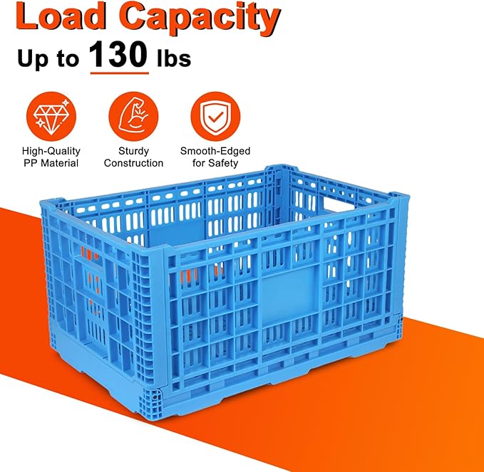 Collapsible Milk Crate, 1 pck 72L(19GAL) Stackable Storage Bins, Heavy Duty Storage Crates, Plastic Crates for Grocery, Warehouse Organization - Extra Large, Holds 130 lbs Per Bin