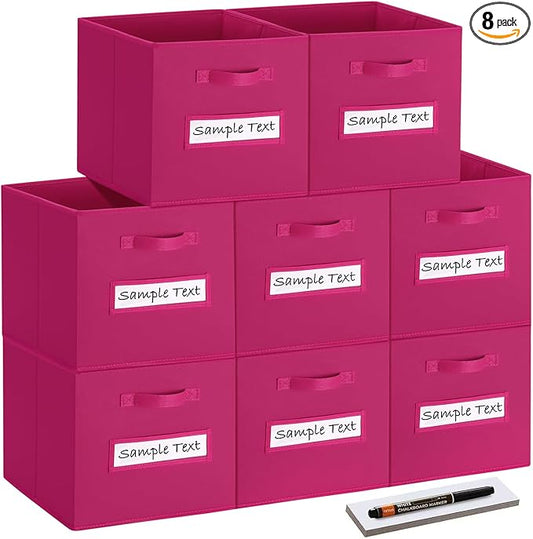 artsdi Fabric storage cubes (8 Pack) 13 Inch Cube Storage Bin, cube organizer bins with 8 Labels Window Cards & a Pen, Foldable cube organizer bins and Storage Box, Dark pink