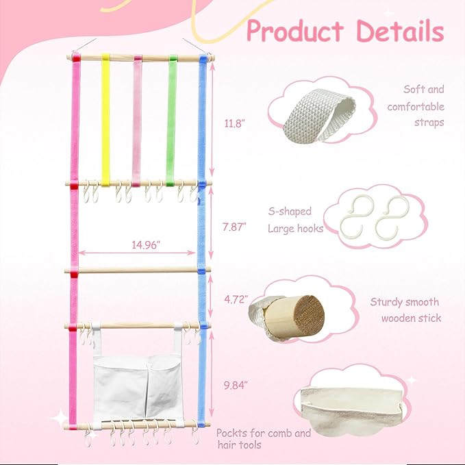 Bow Holder Organizer for Girls Hair Bows, Baby Headband Organizer Hair Accessories Storage Wall Hanging Decor for Toddler Girls Room