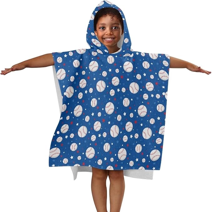 Hooded Beach Towel for Kids Baseball Large Towel Wrap Ultra Absorbent Natural Baby Stuff Baby Bath Shower Decorations for Boys Girls Blue