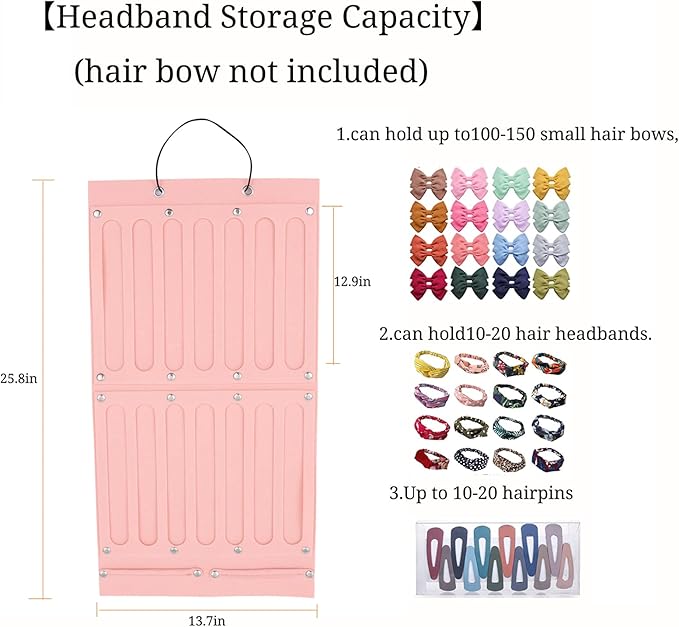 Hanging Organizer Large Capacity for Kids Wall Hanging Hair Headband Organizer Pink Shoe Storage Bag with 24 Pockets Wall Door Closet Organizer for Hair Accessories Toys Shoes