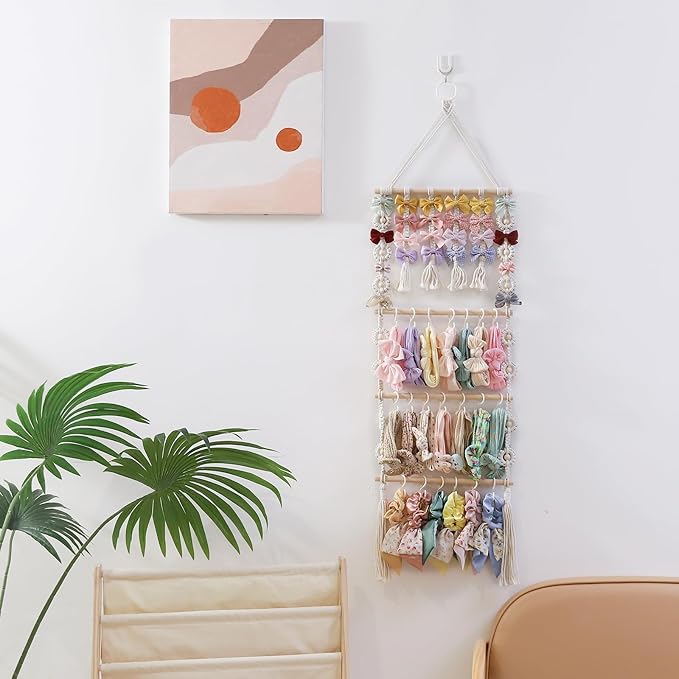 Bow Organizer for Girls, Claw Clip Organizer, Bow Hanger for Girls, Baby Girl Nursery Decor, Toddler Hair Accessory Organizer，Hanging Organizer