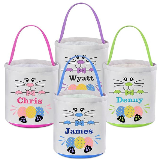 4 Pcs Personalized Easter Basket for Kids, VAPCUFF Easter Baskets for Boys Girls Easter Bunny Basket Easter Basket Bags Easter Gifts Baskets for Kids Easter Empty Basket Easter Egg Hunt Basket