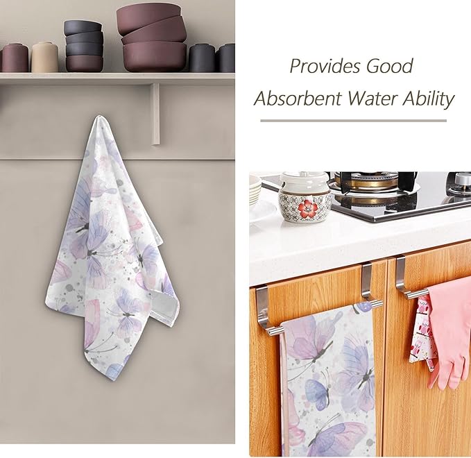 2 Pcs Watercolor Blue Butterfly Decorative Hand Towels for Bathroom,Soft Absorbent Pink Butterflies Pattern Dish Towels for Kitchen,Quick Dry Guest Bathroom Towels for Face,Shower 14"x28"