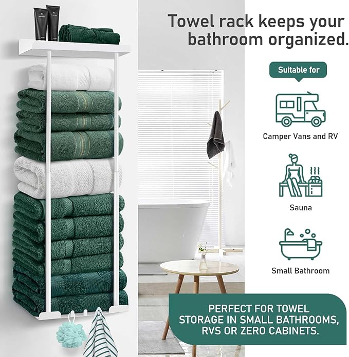 Hommtina Bathroom Towel Storage Black Towel Holder Bathroom Decor Aesthetic Towel Racks for Bathroom Bath Towel Storage (White)