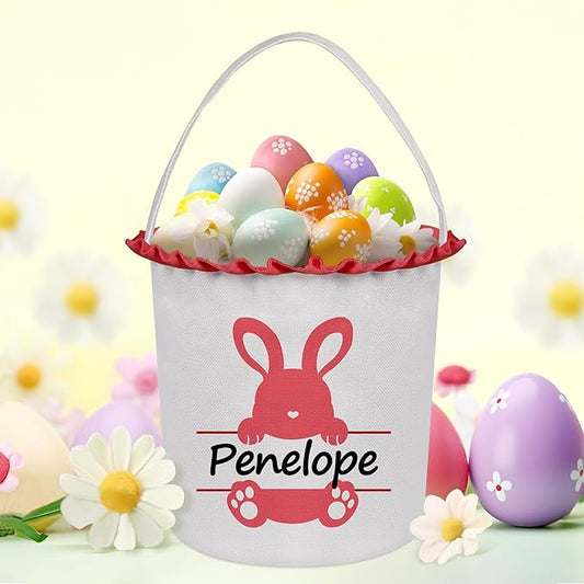 Easter Baskets for Girls Boys, Personalized Easter Basket with Name - Cute Red Bunny