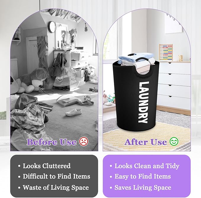 125L Extra Large Laundry Basket with Handles, Collapsible Clothes Hamper for Bedroom, Independent Dirty Clothes Basket, Portable Laundry Bin for Hotel, Dorm, Black
