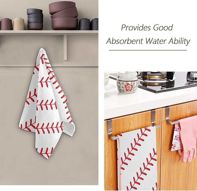 2 Pcs White Red Baseball Stitches Hand Towels for Bathroom,Soft Absorbent Sport Themed Base Ball Dish Towels for Kitchen,Quick Dry Decorative Guest Bathroom Towels for Face,Shower 14"x28"
