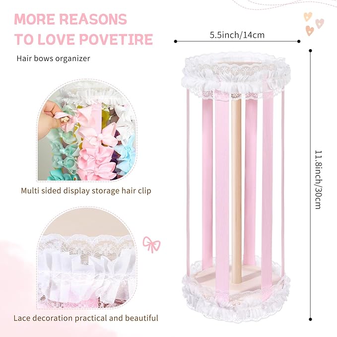 POVETIRE Bow Holder for Girls Hair Bows,360 Rotation Hair Bow Organizer, Hair Clips Stand Hair Accessories Rack Display Decors Baby Nursery Toddler Girls Room