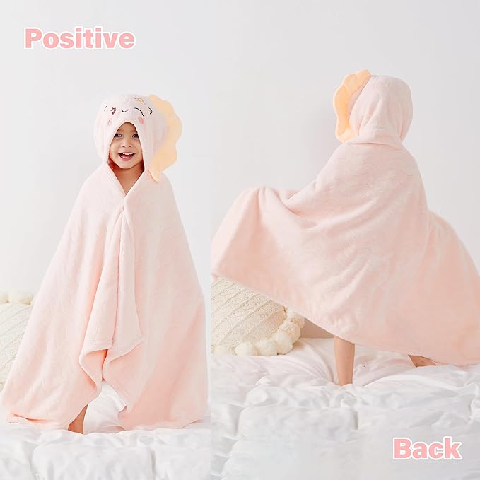 Hooded Towel for Kids, 2 Pack Coral Fleece Kids Bath Towels, Soft and Absorbent Toddler Towels with Hood Age 0-12 Years for Toddler, Infant, Kids - Large 27.5 X 55 inch (Pink Unicorn & Green Dinosaur)