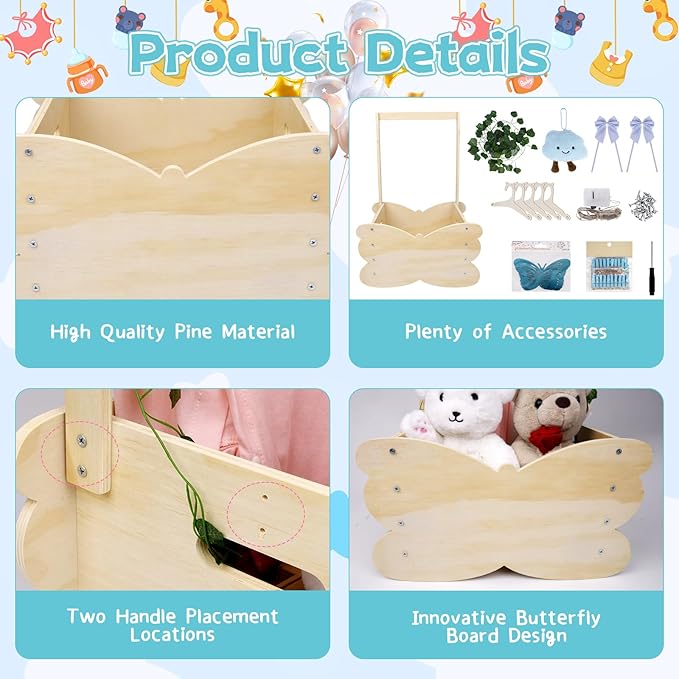 Wooden Baby Shower Crate Closet, Baby Shower Basket with 8 kinds of Accessories Personalized Newborn Boys Girls Gifts, Storage Crate Gifts for New Parent Pregnancy