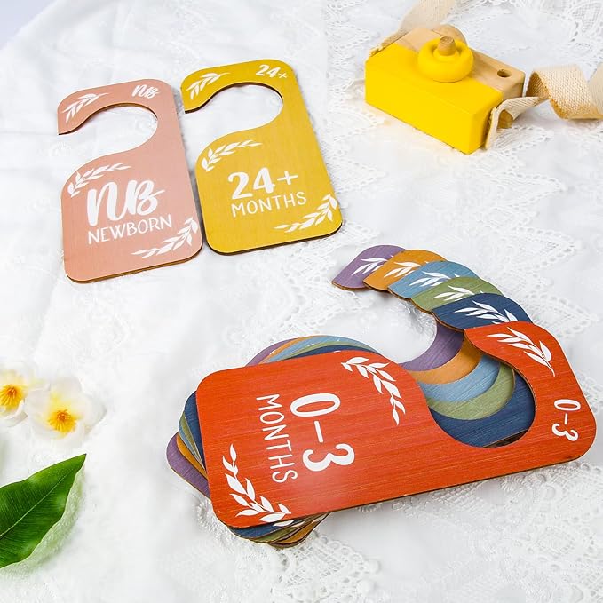 Baby Closet Dividers Clothes Organizer Baby Shower Nursery Decor Wooden Double-Sided Colorful Hanger for Newborn to 24 Months
