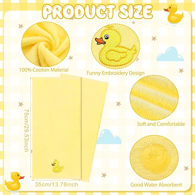 2 Pcs Rubber Ducky Hand Towels Yellow Bathroom Decor 14x29 Inch Embroidered 100% Cotton Soft Absorbent Spring Summer Decorative Hand Towels for Bathroom Kitchen