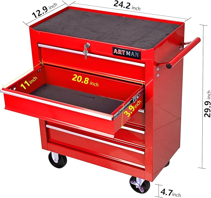 5 Drawers Rolling Tool Chest Cart ,24.2*12.9*29.9"Tool Storage Cabinet With 4 Wheels.Portable Tool Cabinet Trolley With Locking System and Drawer Liners.Tool Storage Cart for Garage,Workshop