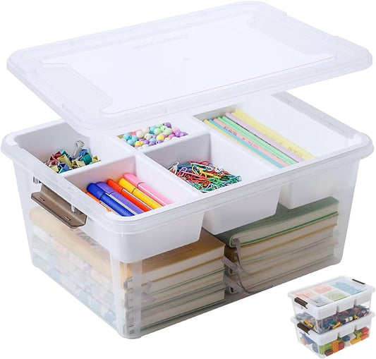 17 QT Plastic Storage Box with Removable Tray Craft Organizers and Storage Clear Container for Organizing Bead, Tool, Sewing, Playdoh (White, 1Pack-17QT)
