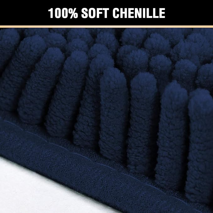 H.VERSAILTEX Navy Blue Bath Rug, Bath Mat Non Slip Bath Mats for Bathroom Floor, Bathroom Rug Extra Thick Chenille Rug 17" x 24" Absorbent Soft Shaggy Washable Dry Fast Plush Rugs for Bathtubs