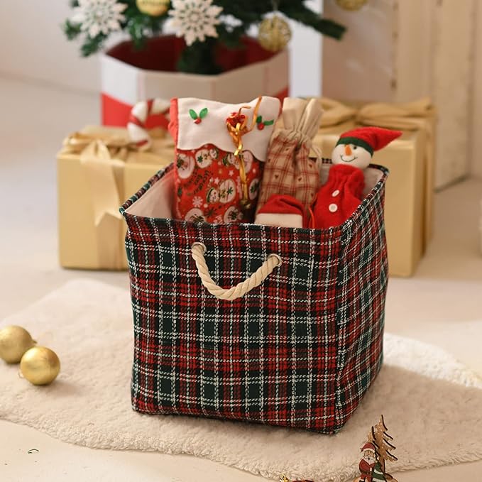 INough Red Large Christmas Basket Collapsible Gift Baskets Empty Gift Bag for Christmas Toy Bin for Kids, Baby Basket for Clothes, Toy Storage Box for Baby/Kids/Nursery Room