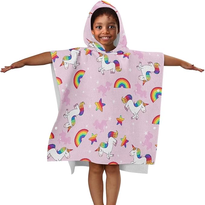 Kids Hooded Bath Towel Rainbow Unicorn Soft Towel Highly Absorbent Kids Hooded Beach Bath Towel for Boy Girl Shower Beach Pool