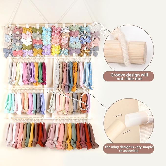 POVETIRE Headband Holder Hair Bows Organizer for Girls,Baby Headbands Hair Accessories Organizer Storage Wall Hanging Decor for Nursery Girls Room