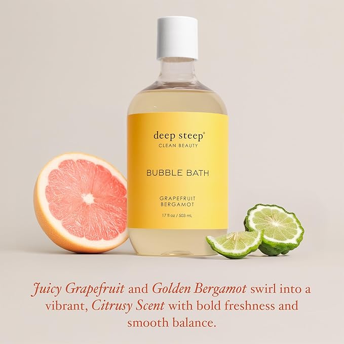 Deep Steep Grapefruit Bergamot Bubble Bath for Women, Hypoallergenic, Clinically Tested, Clean Formula for Sensitive Skin, Sulfate-Free, 17 fl oz Bottle, Essential Bath Accessories