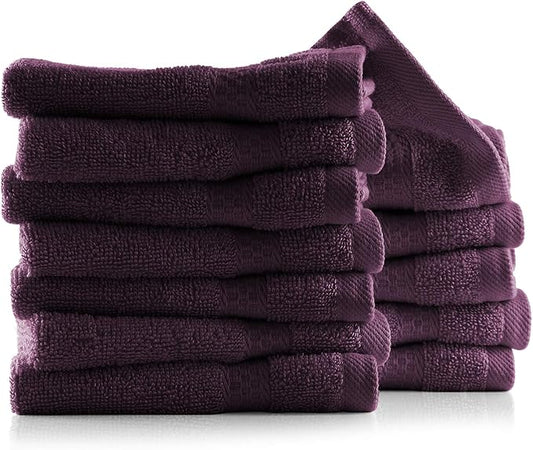 Hearth & Harbor Washcloths 12 Pack - 100% Cotton Washcloth for Body and face, High Absorbent and Soft 13"x13" Body Wash Cloth, Quick Dry - Purple Washcloths