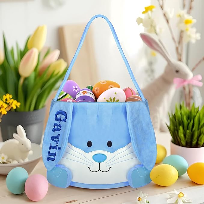 Easter Basket, Touber Easter Bunny Basket, Personalized Easter Baskets for Kids, Easter Gifts Basket for Girls Baby Children - Plush Baskets Blue