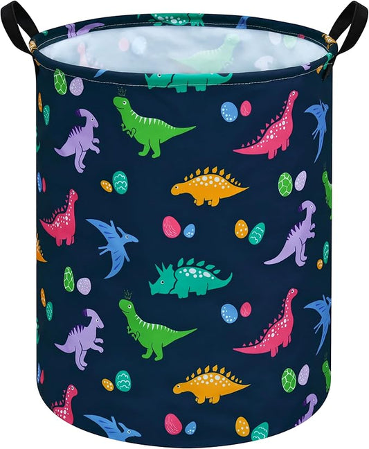 19.7 Inch Round Dinosaur Pattern Laundry Clothes Hamper Laundry Basket with Handles,Storage Organizer Bins Laundry Gift Basket for Room, Bedroom Decor