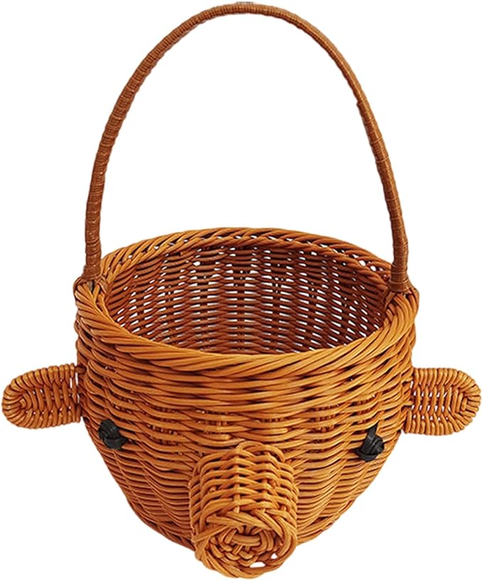 Unique Piggy Cartoon Storage Container Handmade Piggy Basket Imitation Rattan Weave for Home Decoration and Storage Straw Woven Basket