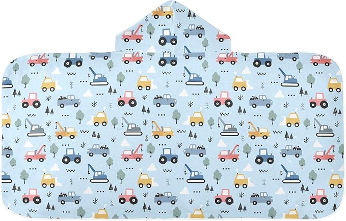 Cartoon Car Hooded Beach Towel for Kids, Kids Bath Hooded Towels for Boys Girls, Super Soft Absorbent Bathrobe with Hood for Swin Pool 50"x23.5"