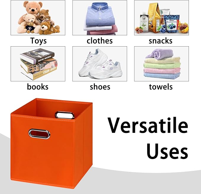 Black Foldable Storage Cubes Bins , Fabric Storage Box Cubes Organizer Baskets with Dual Handles for Home Organizer(Orange)