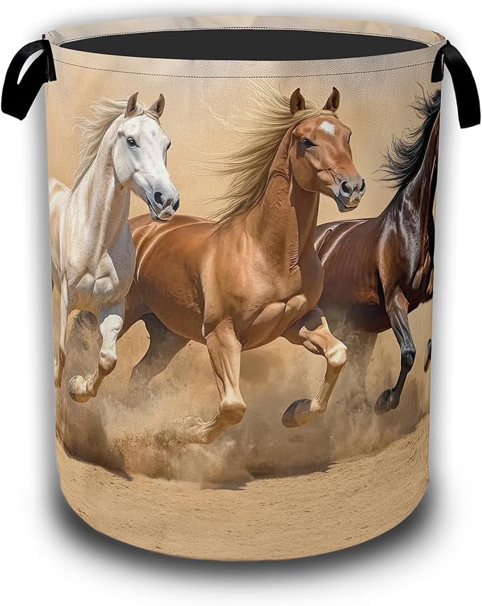 Horses Gallop Laundry Baskets,Laundry Hamper,Storage Basket with Handles for Bathroom Bedroom College Dormitory Living Room Nursery Organizer 16"x20.8"