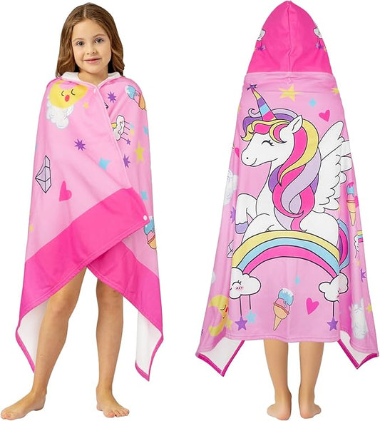 Hooded Towels for Kids Unicorn 60" x 35" Toddler Bath Beach Towel Poncho with Hood Super Soft and Absorbent 100% Microfiber for Girls Ages 5-12