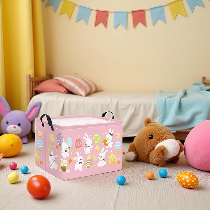 HIYAGON Rectangular Easter Basket Nursery Basket for Boys Bunny Room Decor Cute Toy Storage Organizer Bins Bedroom(Cute Easter Bunny)