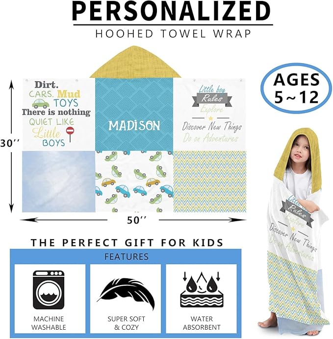 Hooded Towels for Kids 3-10 Yrs Cartoon Cute Cars Patchwork Kids Bath Towels Hooded Beach Towel Wrap Bathrobe Blanket Boys Gift for Shower
