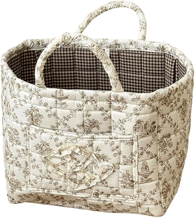 JQWYGB Foldable Laundry Basket Boho Bear Storage Basket Floral Quilted Fabric Car Storage Basket Handles Large Laundry Baskets for Clothes and Dolls