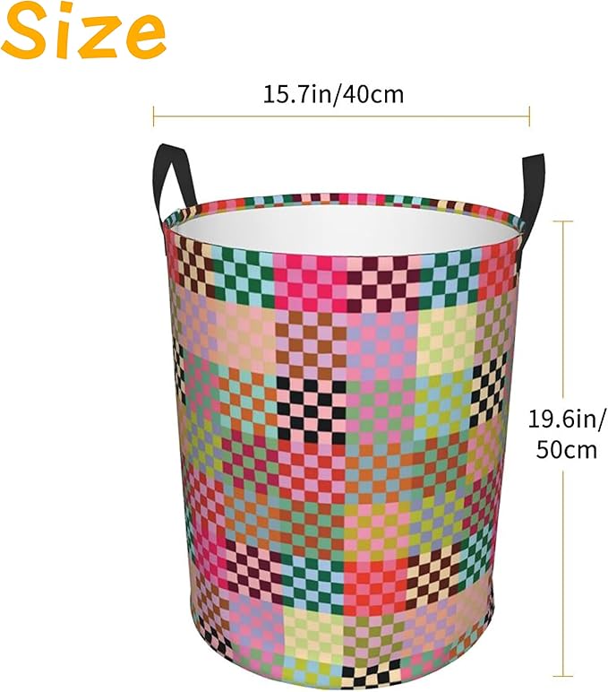 Laundry Basket Colorful Checkered Decor,Waterproof Laundry Hamper Checkered Decor Collapsible Laundry Baskets With Handles,Toy/Clothes Storage Basket For Home Bedroom Bathroom Decor