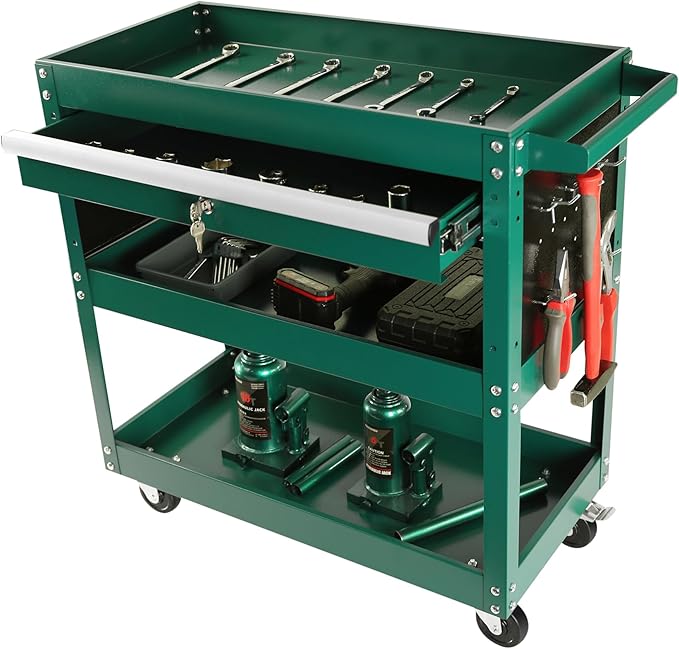 Rolling Tool Cart, Premium 1-Drawer Utility Cart, Heavy Duty Industrial Storage Organizer Mechanic Service Cart with Wheels and Locking System(Green)