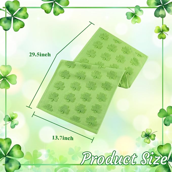 2 Pack St. Patrick's Day Hand Towels Kitchen Dish Towels Green Clover Shamrocks 100% Cotton Soft Absorbent Decorative Bathroom Towels Set for Cooking Baking Cleaning, 13.7'' x 29.5''
