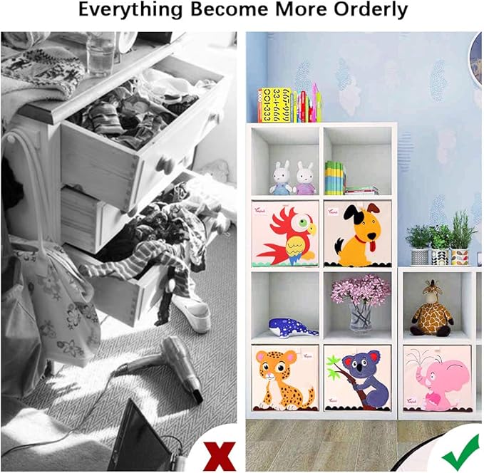 2 Pcs Foldable Animal Toy Storage Box/Bin/Cube, Collapsible Storage Organizer Chest Basket Container for Kids, Toddlers, Boys and Girls(13 x 13 x 13 Inch, Lion & Bee)