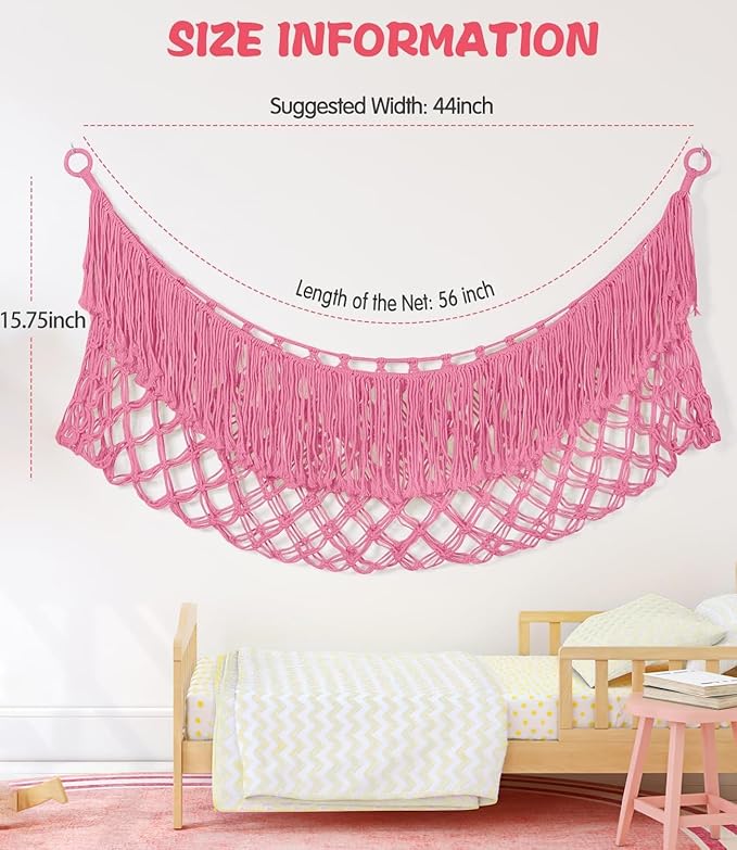 Stuffed Animal Hammock - Extra Large 56'' Long, Stuffed Animal Storage, stuffed animal Holder net, Hammock Large, Storage Hanging Organizer - Pink