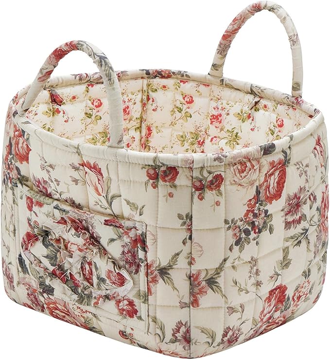 Boho Fabric Storage Basket, Large Capacity Laundry Basket, 12.2'' x 10.23'' x 10.23'' Collapsible Laundry Hamper with Easy Carry Handles (Brown, L)