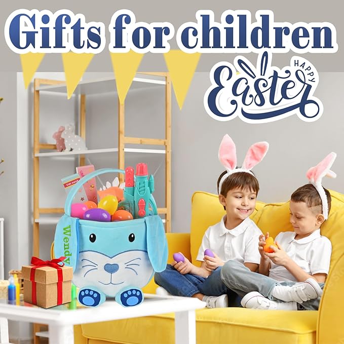 Personalized Easter Basket, PEMIRSAYO Easter Baskets for Kids Easter Bunny Baskets Custom Easter Basket Personalized Easter Gifts Toddler Easter Baskets Empty - Blue