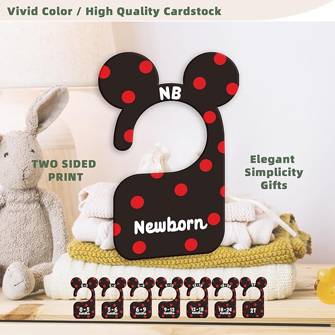 JMOST Baby Closet Dividers for Nursery Closet Organizer, Newborn to 24 Months Size Clothes, Cute Black Red Hangers with Size Dividers, Double Sided
