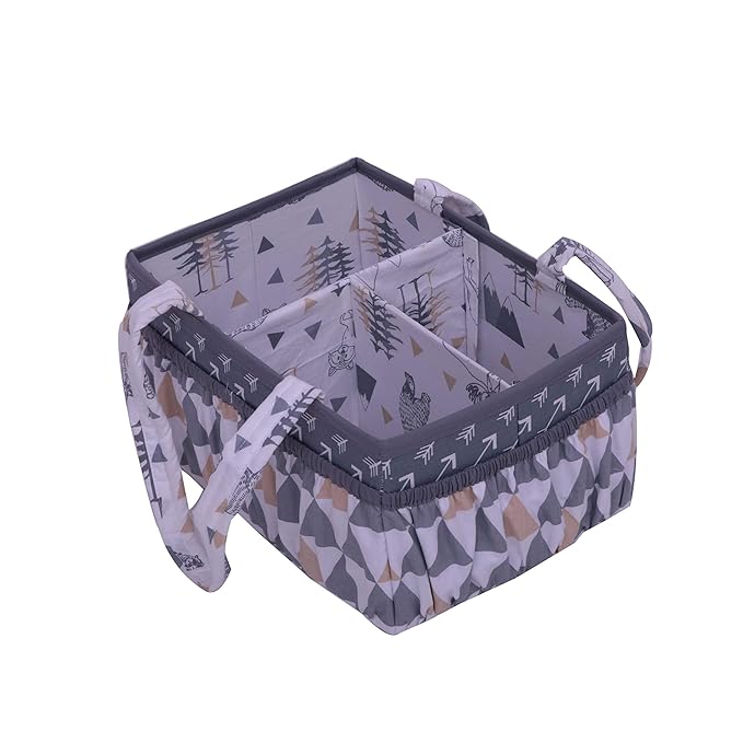 Bacati Woodlands Grey/Beige Neutral Cotton Nursery Storage Caddy, Beige/Grey