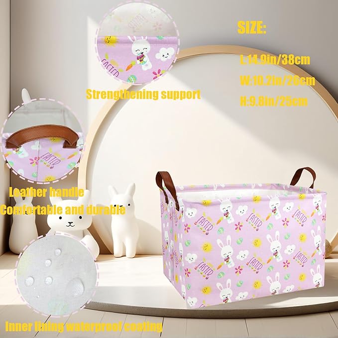 Large Rectangular Cute Kid Easter Basket Empty Bunny Eggs Easter Basket Gift Spring Room Storage Organizer Décor (Sun Cloud Rabbit Easter Egg)