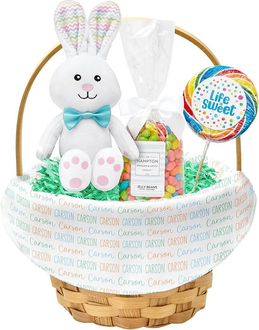 Let's Make Memories Personalized Easter Basket for Kids- For Boys - For Girls - Create Your Own - Fillable - Wicker - Easter Basket Stuffers - Small - Blue/Green/Orange Allover Name
