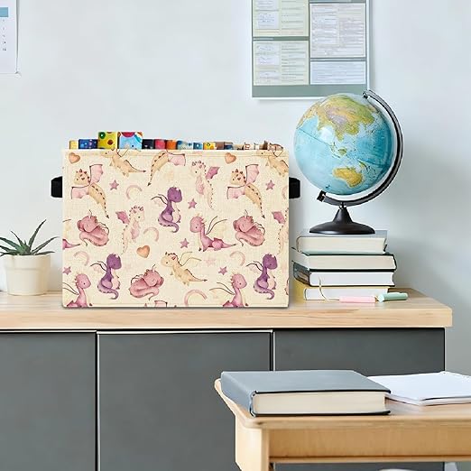 Cute Dragon Storage Bins Box with Handles, Dragon Nursery Decor, Purple Fantasy Dragons Laundry Basket Hamper Collapsible Clothes Toys Organizer for Kids Room Nursery Playroom