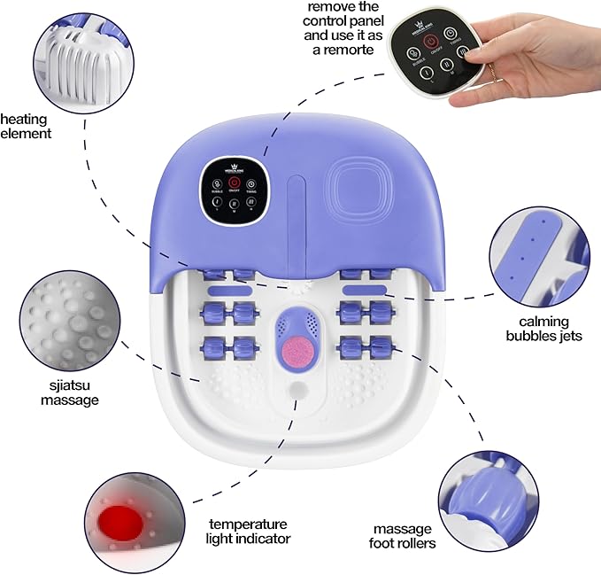 Medical king Foot Spa with Heat and Massage and Jets Includes A Remote Control A Pumice Stone Collapsible Foot Spa Massager with Heat and Massage Bubbles and Vibration